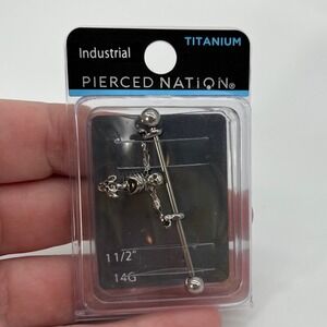 PIERCED NATION Titanium Industrial Barbell 14G 1 1/2" Skeleton Charm‎ Gothic NWT